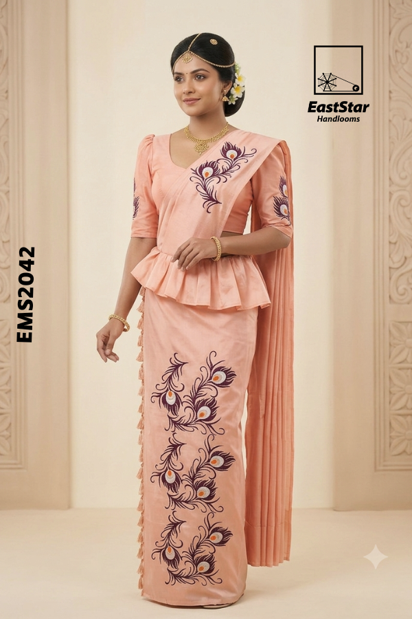 Soft Peach Embroidery Silk Saree EMS2042