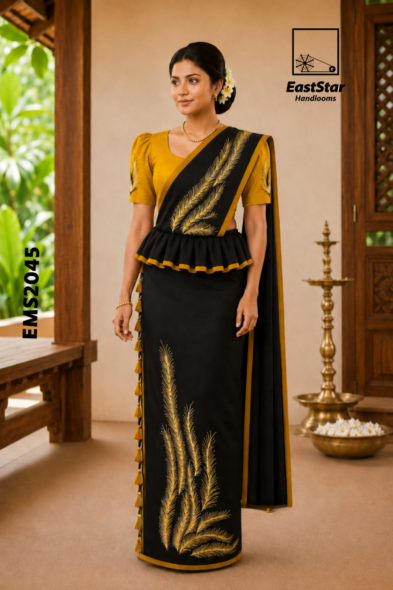 Black Embroidery Silk Saree EMS2045