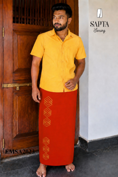Red SAPTA Handloom  Embroidery Cotton Sarong EMSA2023
