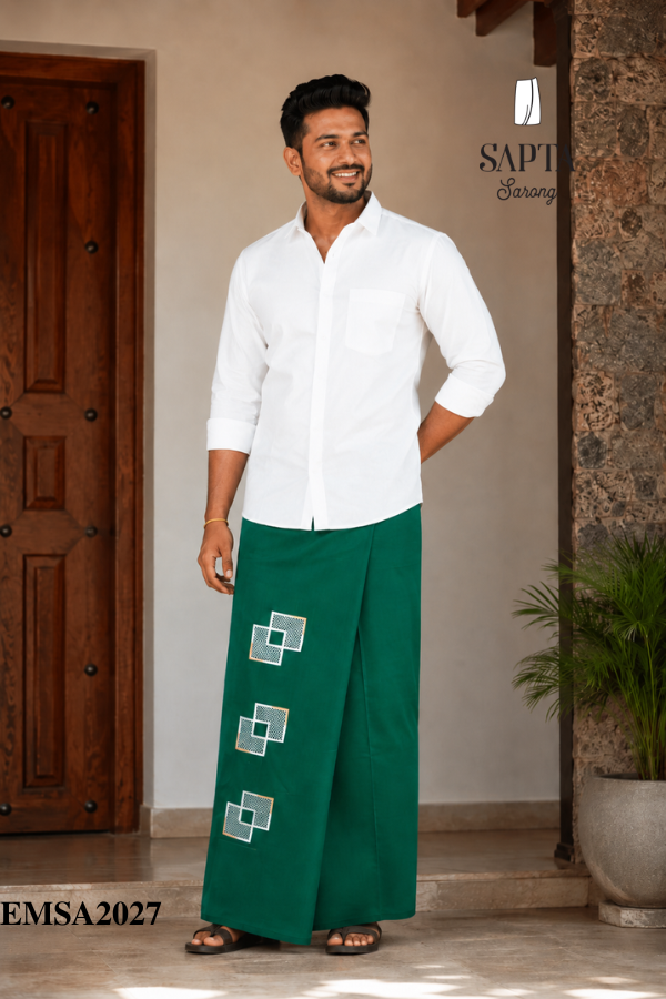 Green SAPTA Handloom Embroidery Cotton Sarong EMSA2027 Green SAPTA Handloom Embroidery Cotton Sarong EMSA2027