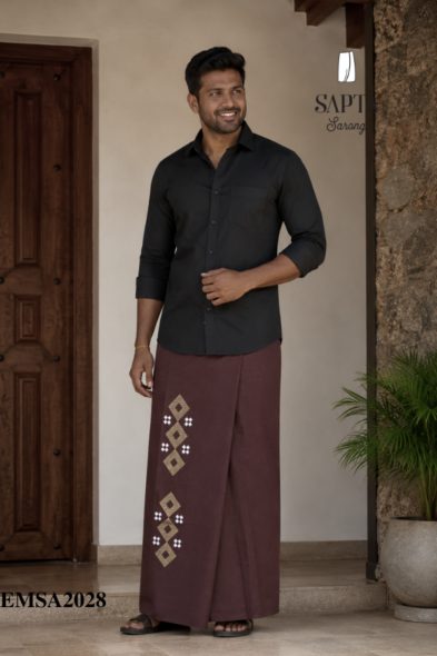 Brown  SAPTA Handloom  Embroidery Cotton Sarong EMSA2028