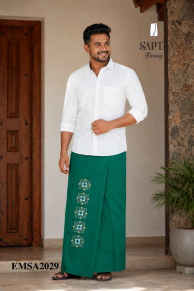 Green SAPTA Handloom  Embroidery Cotton Sarong EMSA2029