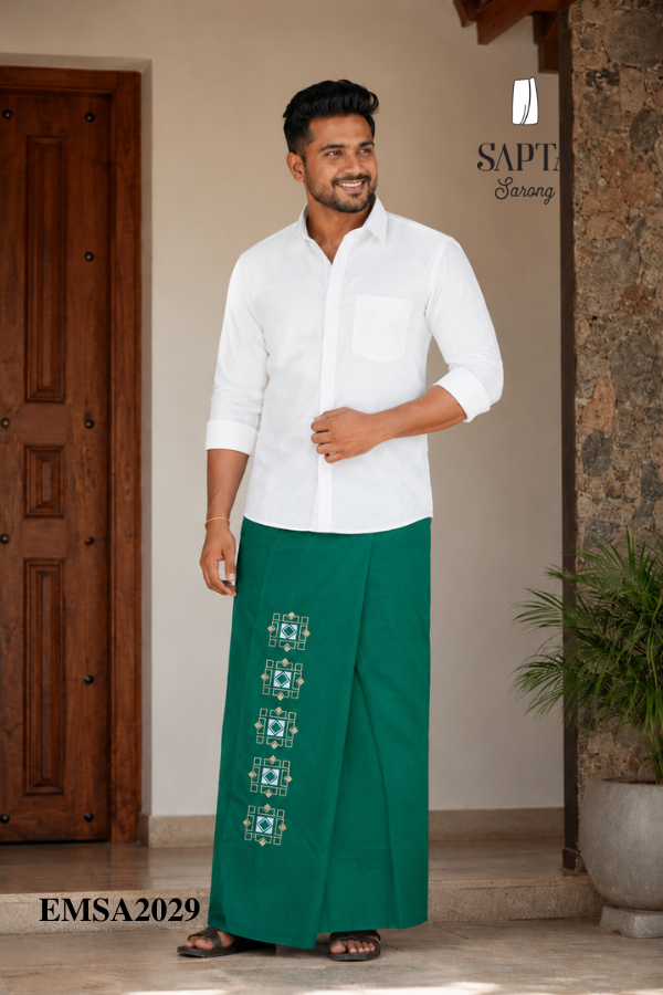 Green SAPTA Handloom Embroidery Cotton Sarong EMSA2029 Green SAPTA Handloom Embroidery Cotton Sarong EMSA2029