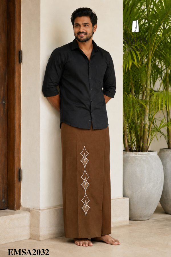 Brown SAPTA Handloom Embroidery Cotton Sarong EMSA2032 Brown SAPTA Handloom Embroidery Cotton Sarong EMSA2032