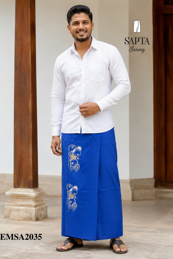 Blue Handloom Embroidery Cotton Sarong EMSA2035 Blue Handloom Embroidery Cotton Sarong EMSA2035