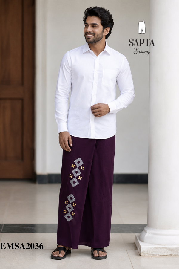 Deep Plum-Purple Handloom Embroidery Cotton Sarong EMSA2036 Deep Plum-Purple Handloom Embroidery Cotton Sarong EMSA2036