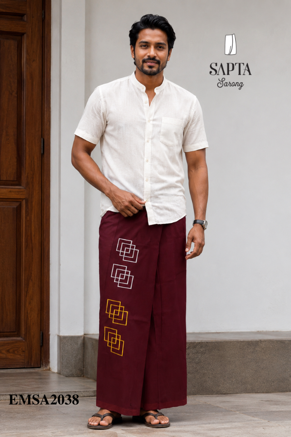 Maroon Handloom Embroidery Cotton Sarong EMSA2038 Maroon Handloom Embroidery Cotton Sarong EMSA2038