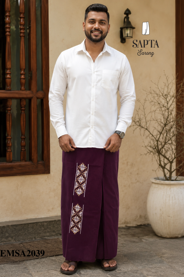Deep Plum-Purple Handloom Embroidery Cotton Sarong EMSA2039 Deep Plum-Purple Handloom Embroidery Cotton Sarong EMSA2039