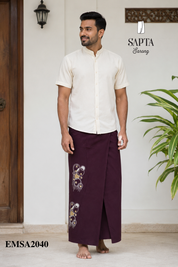 Deep Plum Embroidery Cotton Sarong EMSA2040 Deep Plum Embroidery Cotton Sarong EMSA2040