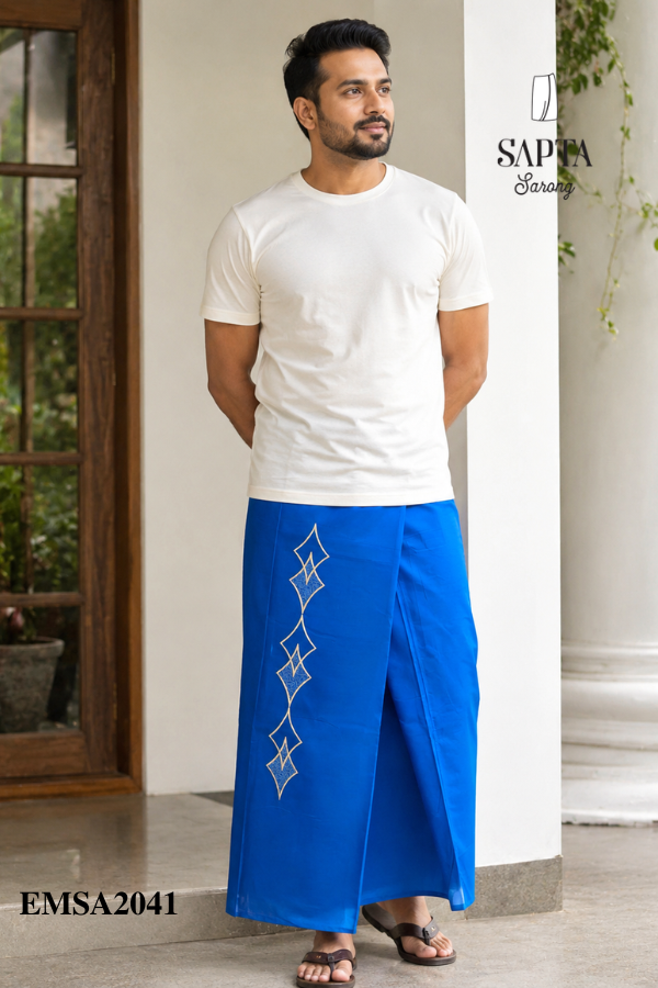 Royal Blue Embroidery Cotton Sarong EMSA2041 Royal Blue Embroidery Cotton Sarong EMSA2041