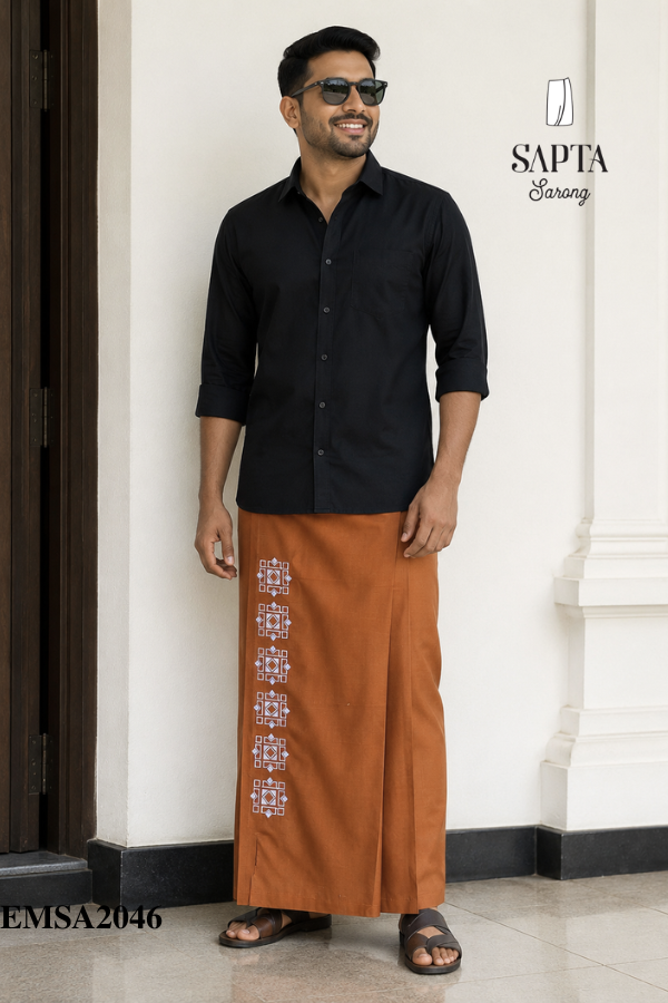 Light Brown SAPTA Handloom Embroidery Cotton Sarong EMSA2046 Light Brown SAPTA Handloom Embroidery Cotton Sarong EMSA2046