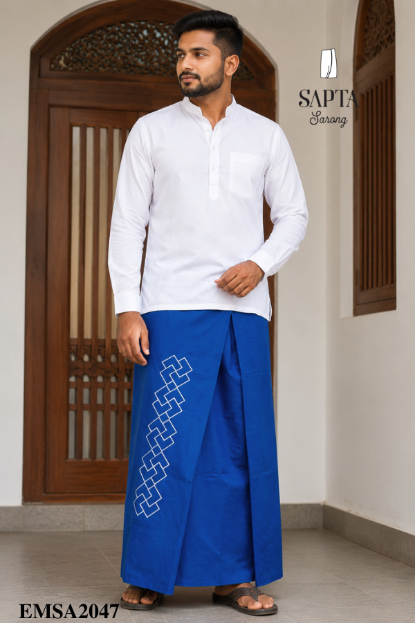Blue SAPTA Handloom Embroidery Cotton Sarong EMSA2047 Blue SAPTA Handloom Embroidery Cotton Sarong EMSA2047