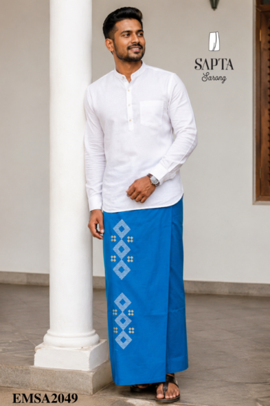 Light Blue  SAPTA Handloom  Embroidery Cotton Sarong EMSA2049
