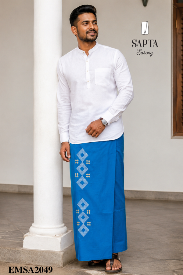 Light Blue SAPTA Handloom Embroidery Cotton Sarong EMSA2049 Light Blue SAPTA Handloom Embroidery Cotton Sarong EMSA2049