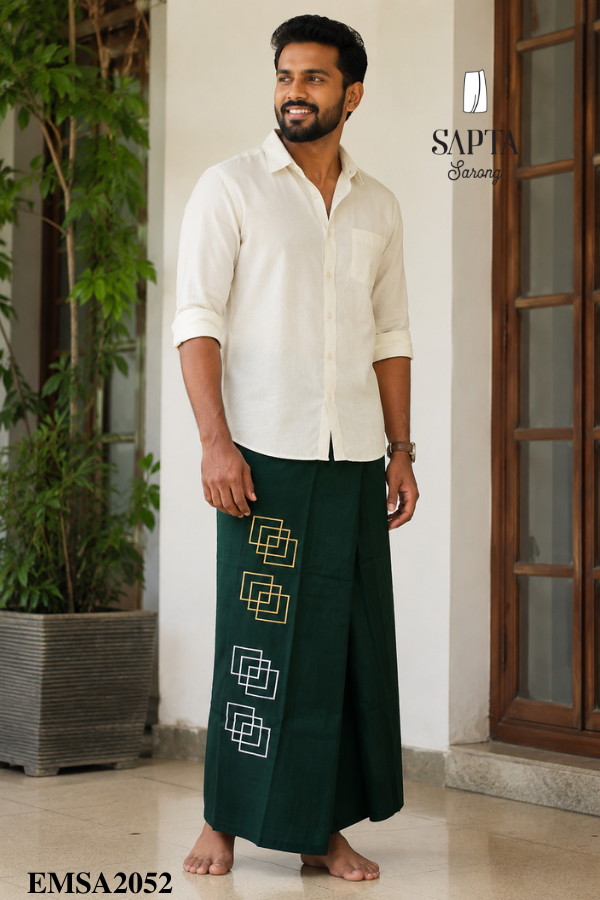 Deep Emerald Green Handloom Embroidery Cotton Sarong EMSA2052 Deep Emerald Green Handloom Embroidery Cotton Sarong EMSA2052