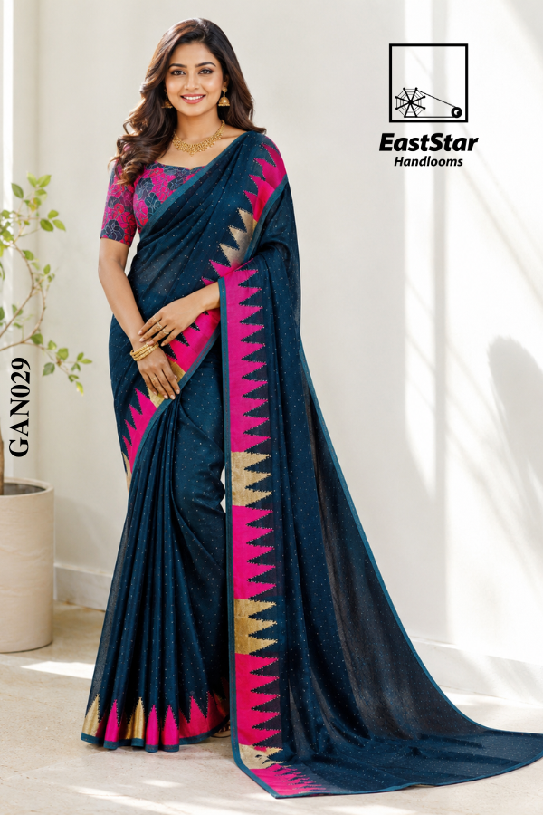 Deep Peacock Blue Indian Wedding Saree GAN029