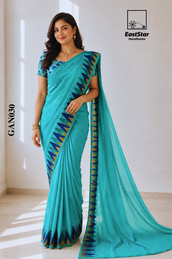Aqua Blue Indian Wedding Saree GAN030