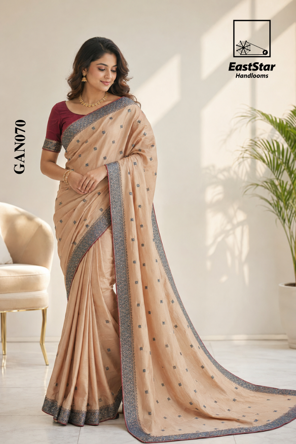 Beige-Gold Indian Wedding Saree GAN070 Beige-Gold Indian Wedding Saree GAN070