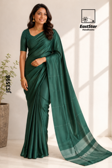 Deep Green  Handloom Silk Saree JS3598