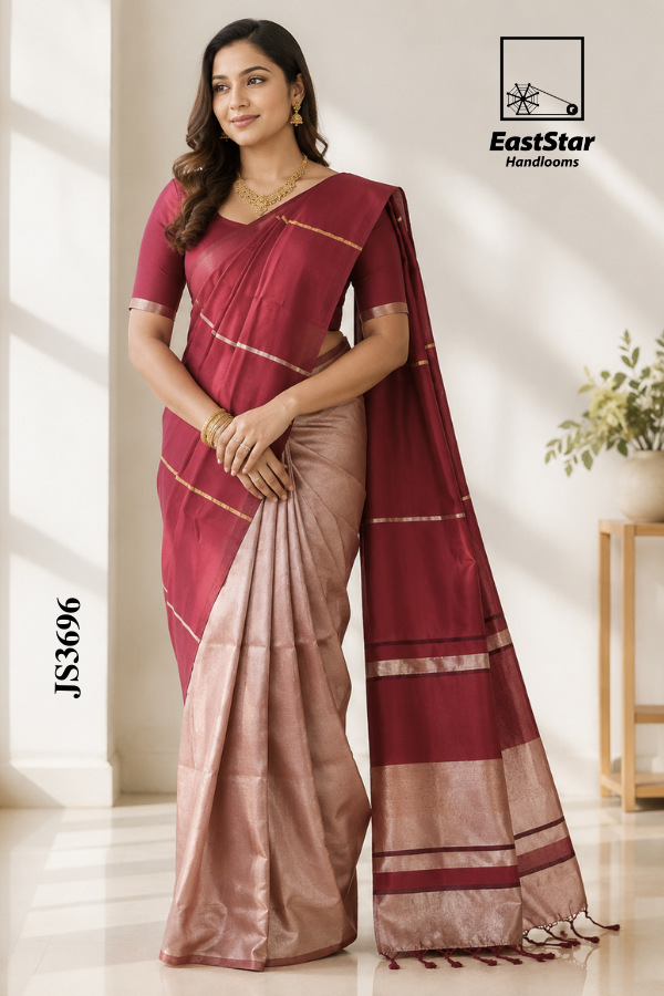 Maroon Red Handloom Silk Saree JS3696