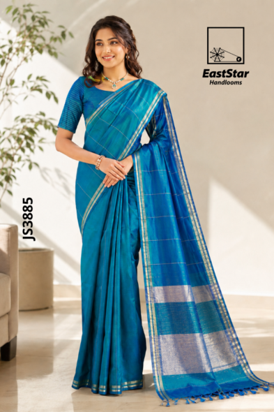 Peacock Blue Handloom Silk Saree JS3885