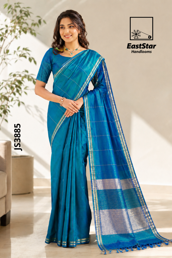 Peacock Blue Handloom Silk Saree JS3885