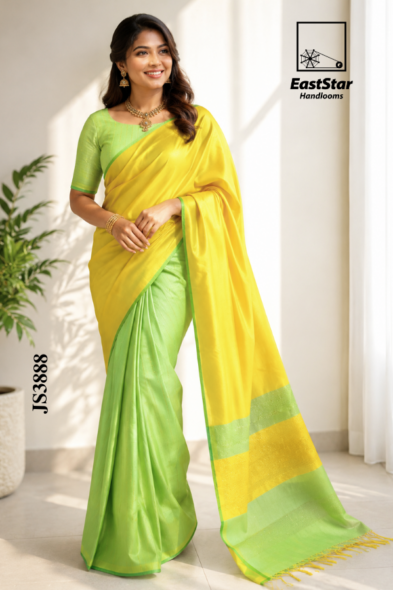 Green and  Yellow  Handloom Silk Saree JS3888