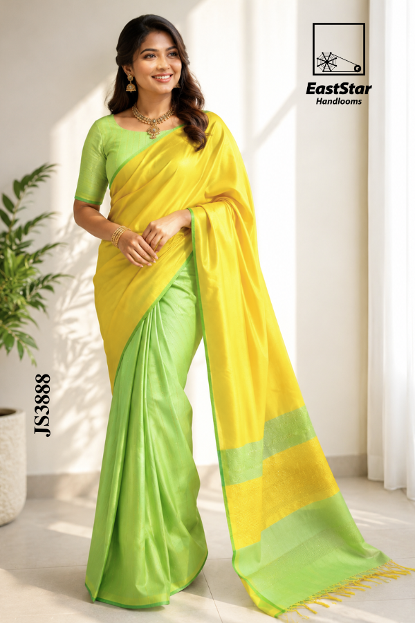 Green and  Yellow  Handloom Silk Saree JS3888