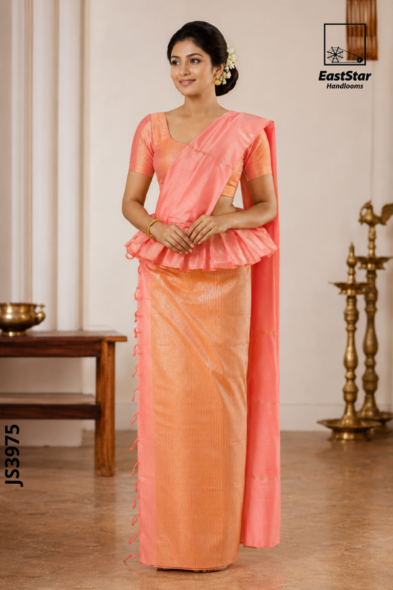 Pinkish Peach  Handloom Silk Saree JS3975