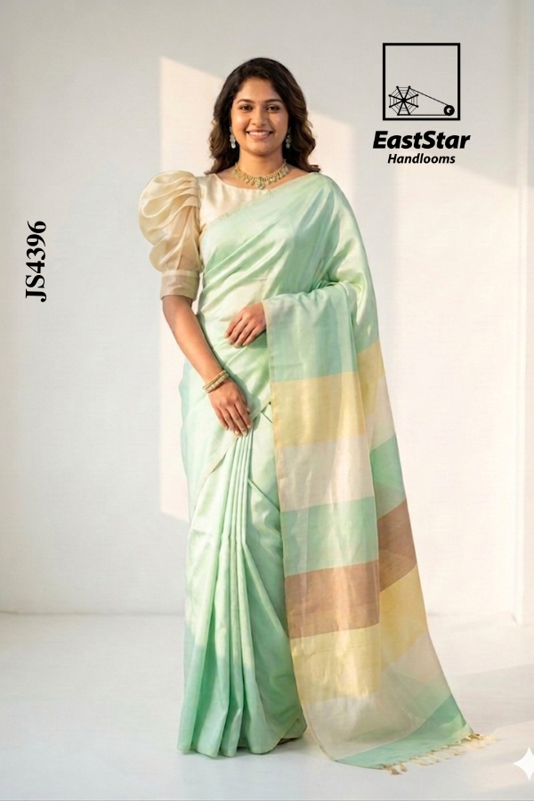 Pastel Mint Green  Handloom Silk Saree JS4396