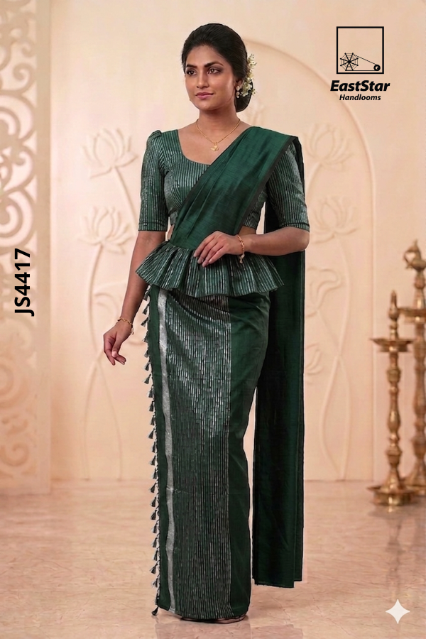 Deep Green Handloom Silk Saree JS4417 Deep Green Handloom Silk Saree JS4417