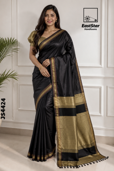 Black  Handloom Silk Saree JS4424