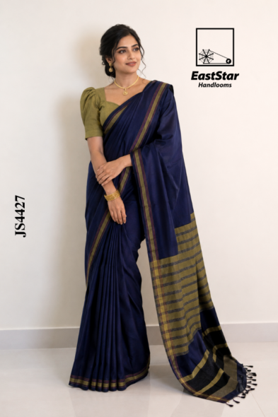 Deep Navy Blue Handloom Cotton Saree JS4427
