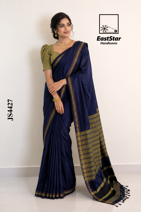 Deep Navy Blue Handloom Cotton Saree JS4427