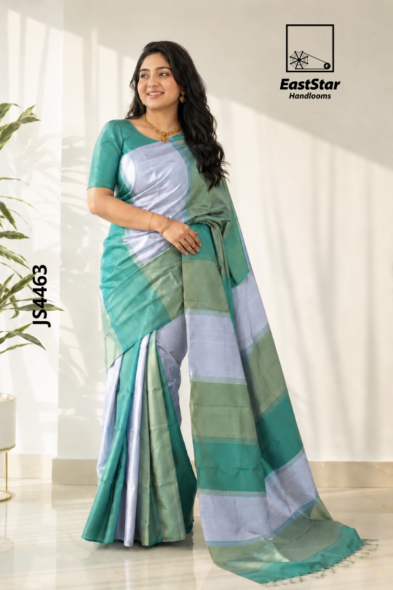Aqua Sea Green  Handloom Silk Saree JS4463