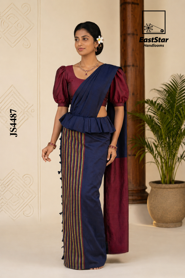 Navy Blue Handloom Silk Saree JS4487