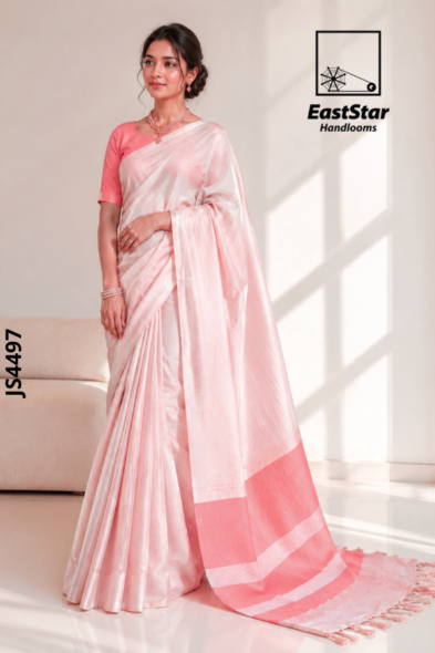 Soft Pastel Pink Handloom Silk Saree JS4497
