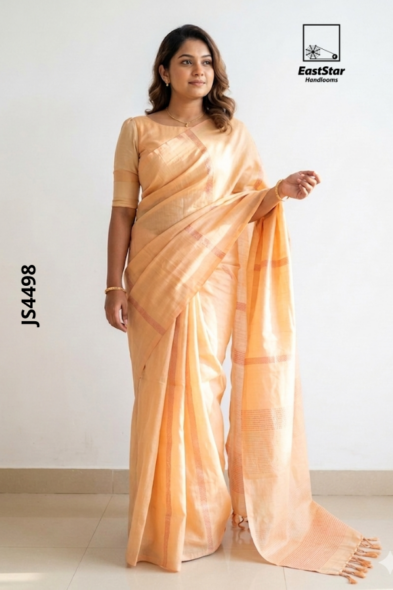 Soft Peach Gold Handloom Silk Saree JS4498