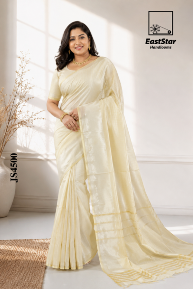 Soft Ivory Cream Handloom Silk Saree JS4500