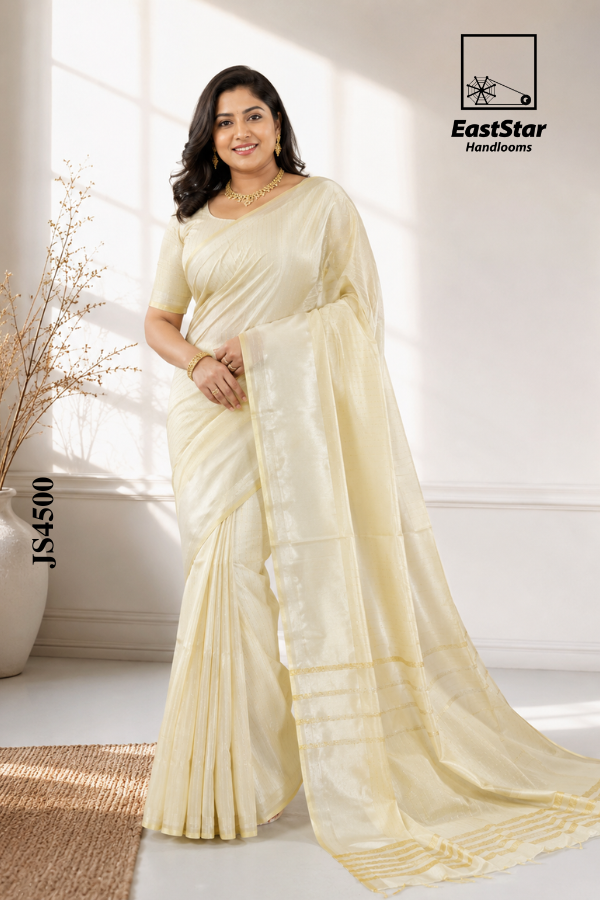Soft Ivory Cream Handloom Silk Saree JS4500