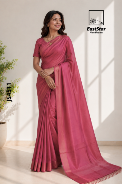 Rose Pink Handloom Silk Saree JS4511