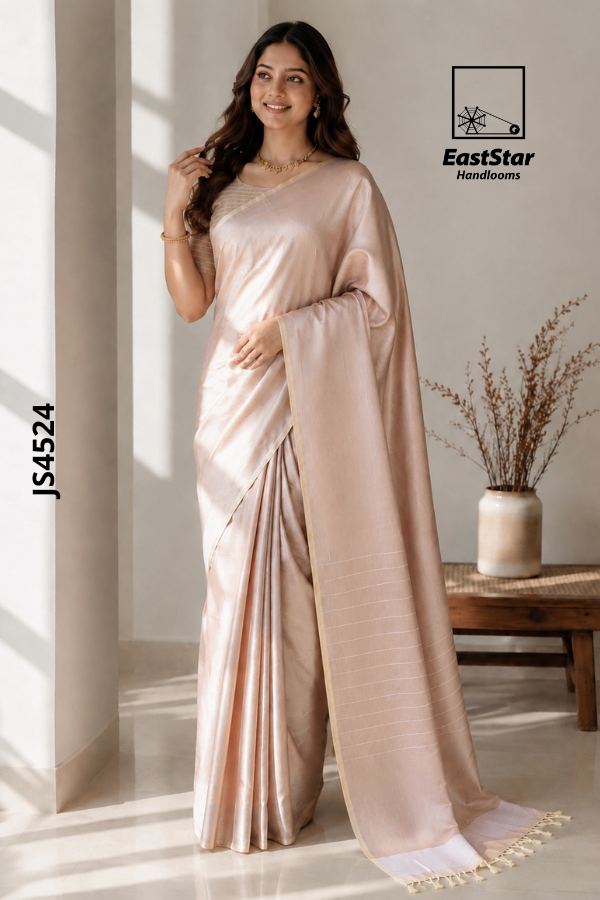 Soft Light Brown Peach Handloom Silk Saree JS4524 Soft Light Brown Peach Handloom Silk Saree JS4524