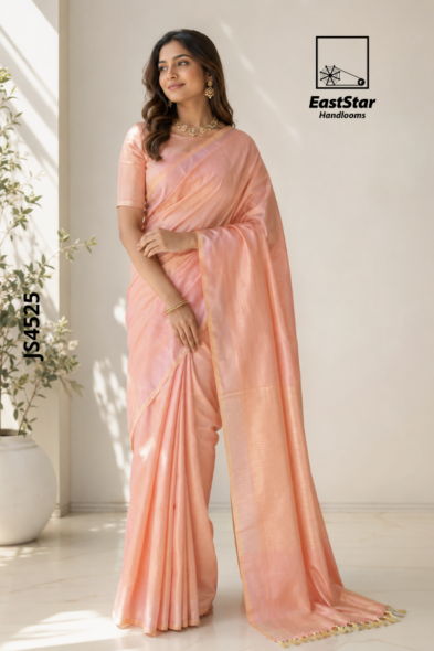 Soft Peach Blush Handloom Silk Saree JS4525