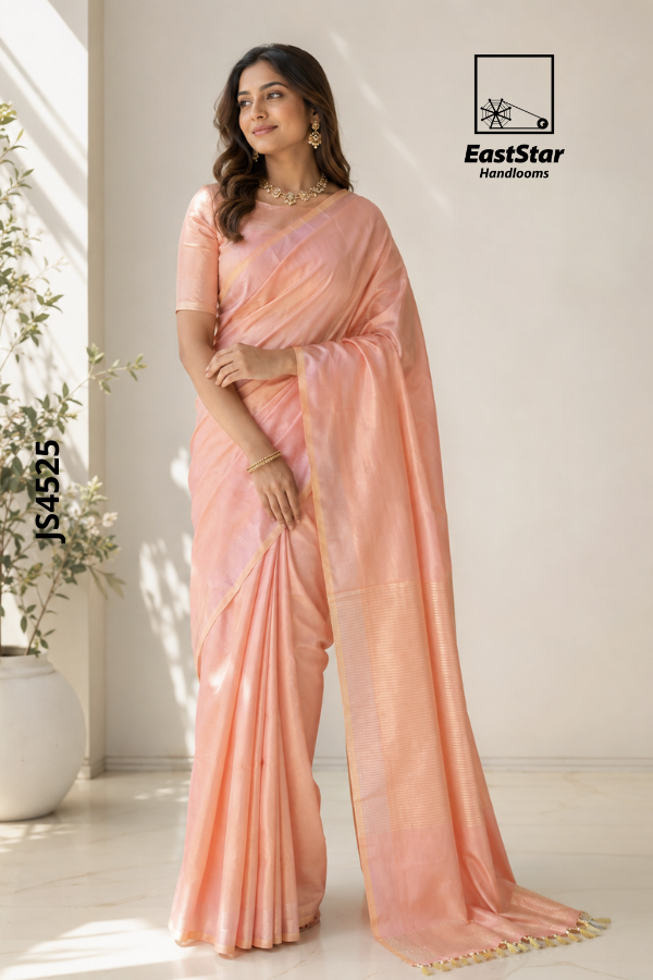 Soft Peach Blush Handloom Silk Saree JS4525 Soft Peach Blush Handloom Silk Saree JS4525