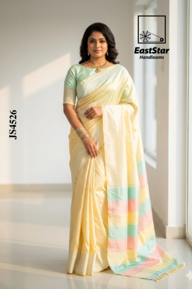 Soft Butter-Yellow Handloom Silk Saree JS4526