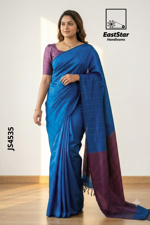 Blue Handloom Silk Saree JS4535 Blue Handloom Silk Saree JS4535