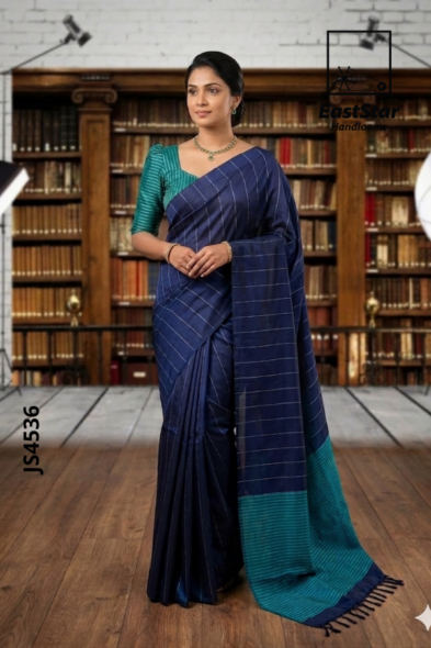 Deep Navy Blue   Handloom Silk Saree JS4536