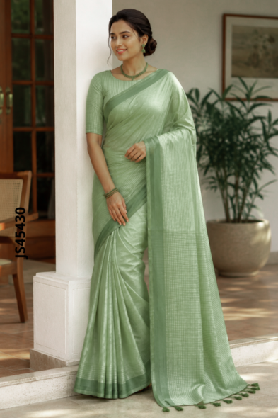 Sage Green Handloom Silk Saree JS4530