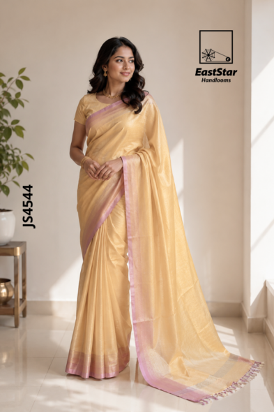 Light Golden Beige Handloom Silk Saree JS4544