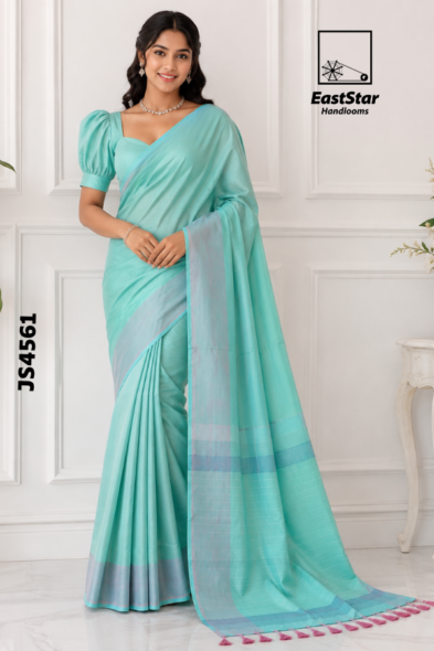 Aqua Green Handloom Silk Saree JS4561